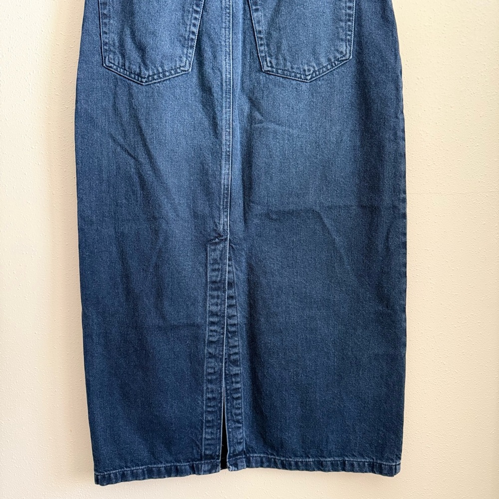 Topshop High Rise Denim Midi Skirt Dark Wash Pencil Size 8 - Picture 5 of 10